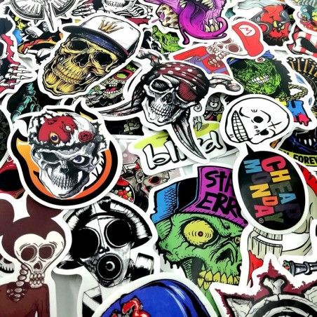 Stickers guitare rock, lot de 25 autocollants vinyle crâne