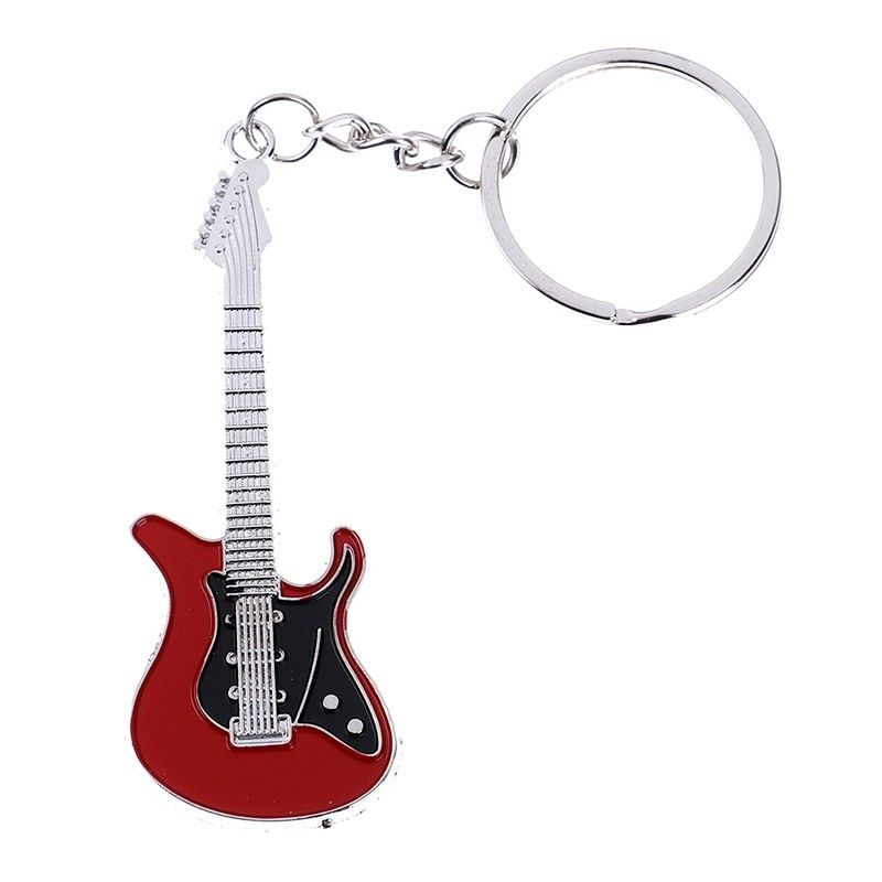 Porte-clés guitare rouge et argentée
