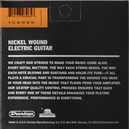 Cordes guitare électrique Dunlop DEN0942 Nickel Wound 9-42