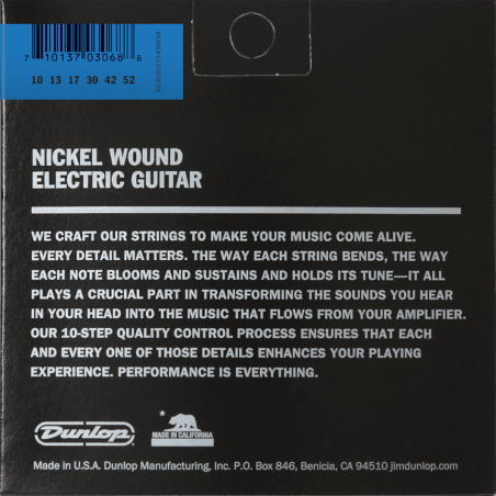 Cordes guitare électrique Dunlop DEN1052 Nickel Wound 10-52