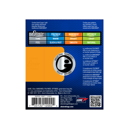 Cordes guitare électrique Elixir 12002 Nanoweb 9-42
