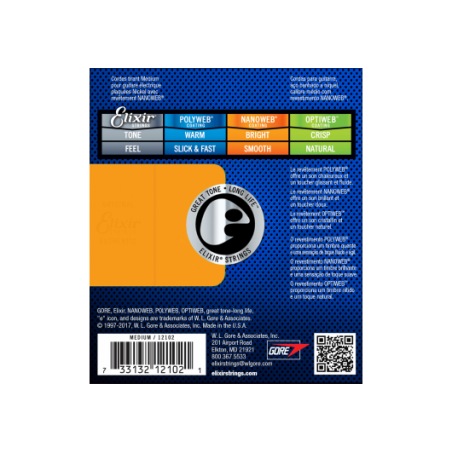Cordes guitare électrique Elixir 12102 Nanoweb 11-49