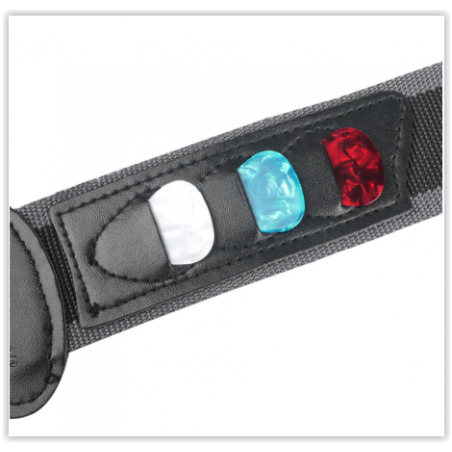 Sangle guitare nylon noire porte-médiator avec 3 médiators