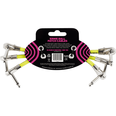 Câbles patch guitare Ernie Ball 6059 coudés plats 15 cm x3
