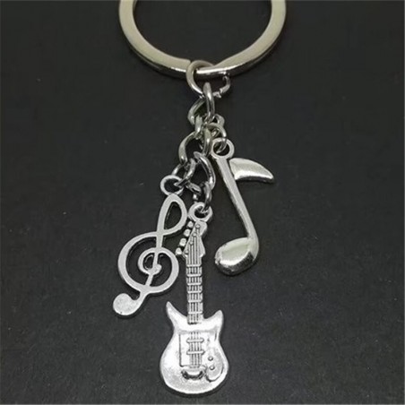 Porte-clés guitare trio argenté 3 pendentifs clé note guitare