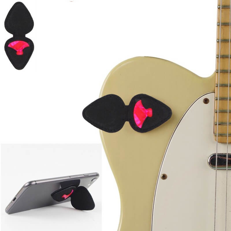 Support De Médiator De Guitare En Cuir Multifonction - Tient Aussi Un Téléphone Portable - Marron, Portable Et Léger - Idéal Pour Guitaristes