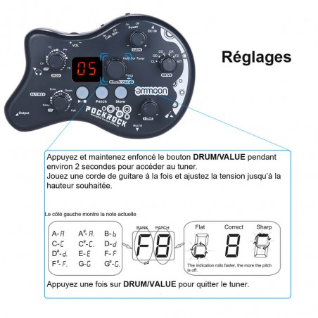 Pédale multi-effets guitare Ammoon PopRock 15 effets portable